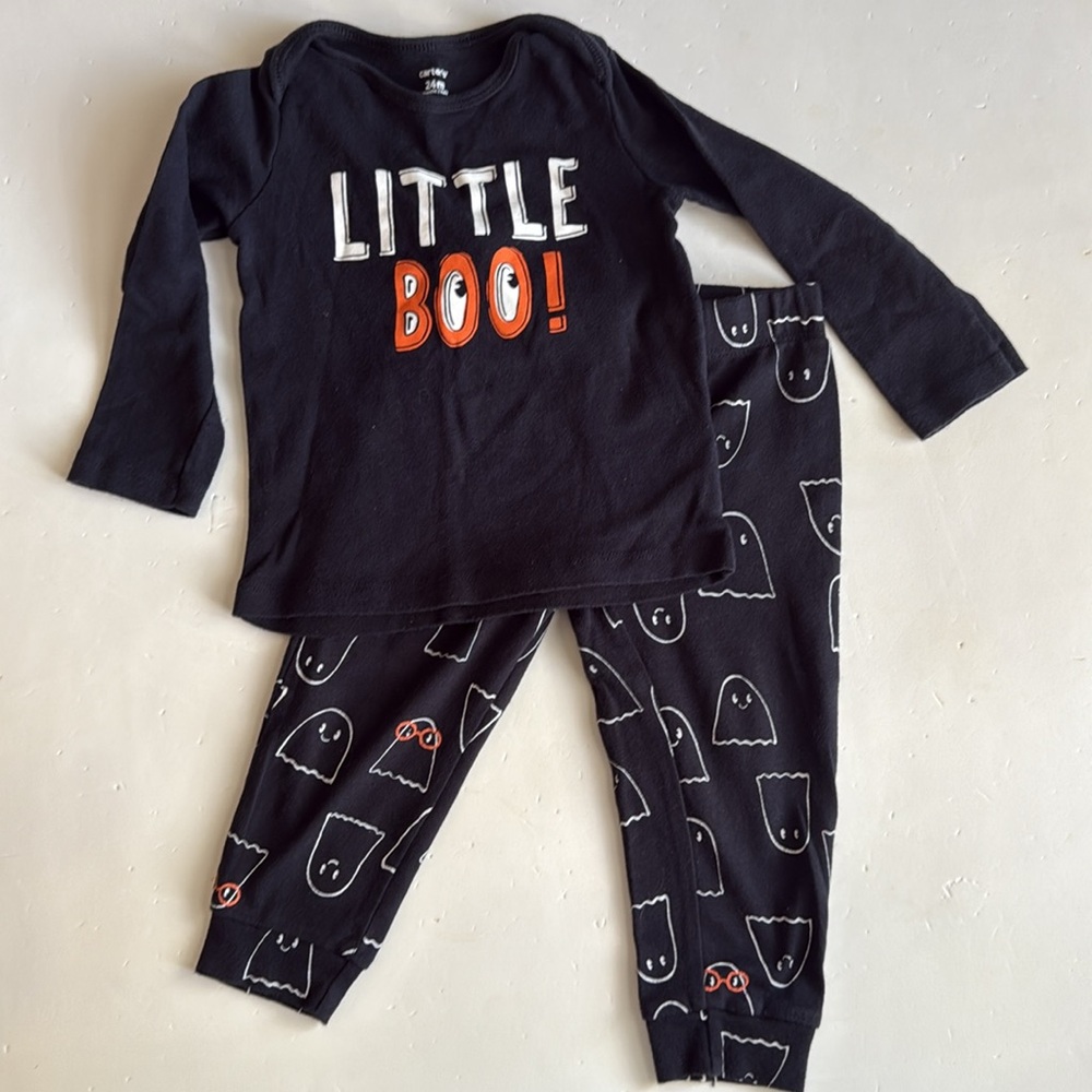 Carter's “Little Boo” Halloween Shirt & Black Ghost Pants 24 Months